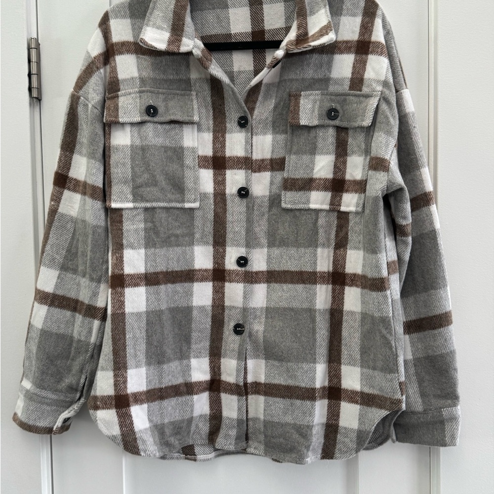 Amazon Essentials Women's Plaid Jacket - Brown and Gray